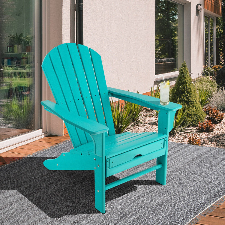 Outdoor Folding HDPE Adirondack Chair Patio Lounge Chair with Retractable Ottoman for Porch Backyard