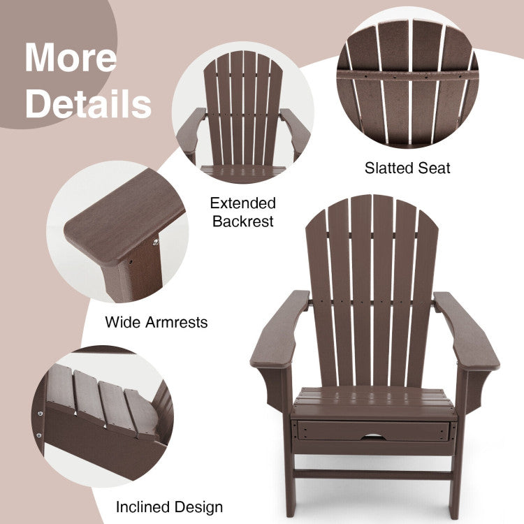 Outdoor Folding HDPE Adirondack Chair Patio Lounge Chair with Retractable Ottoman for Porch Backyard