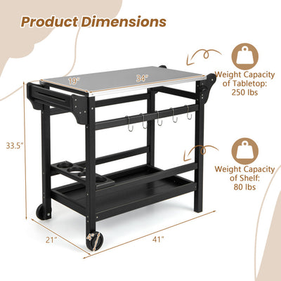 Outdoor Grill Dining Cart Table Movable HDPE Pizza Oven Stand Portable Modular Carts Worktable with Wheels and Storage Shelf