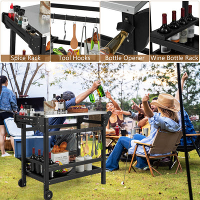 Outdoor Grill Dining Cart Table Movable HDPE Pizza Oven Stand Portable Modular Carts Worktable with Wheels and Storage Shelf