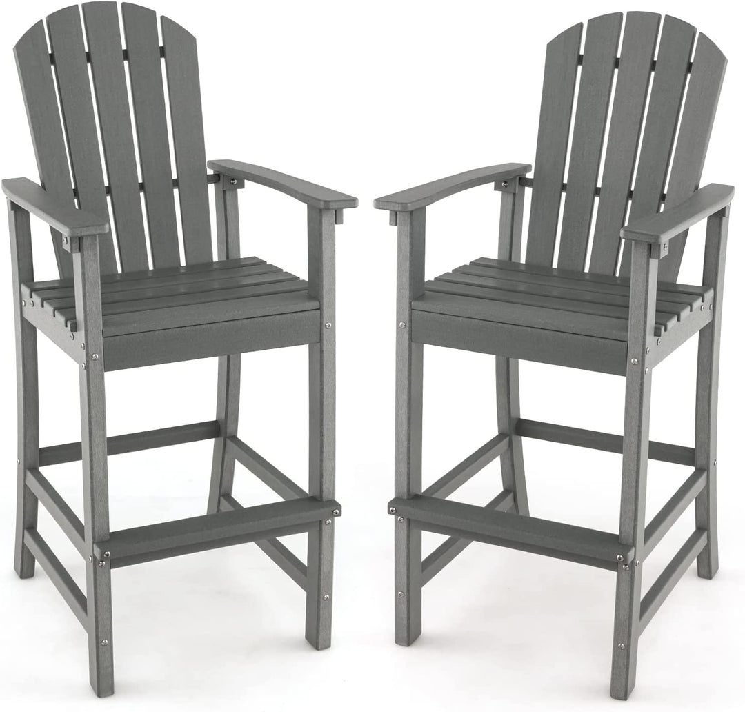 Outdoor HDPE Bar Stool 30 Inches Counter Height Adirondack Chair with Armrests and Footrest for Garden Backyard
