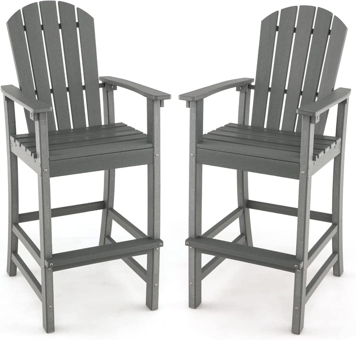 Outdoor HDPE Bar Stool 30 Inches Counter Height Adirondack Chair with Armrests and Footrest for Garden Backyard