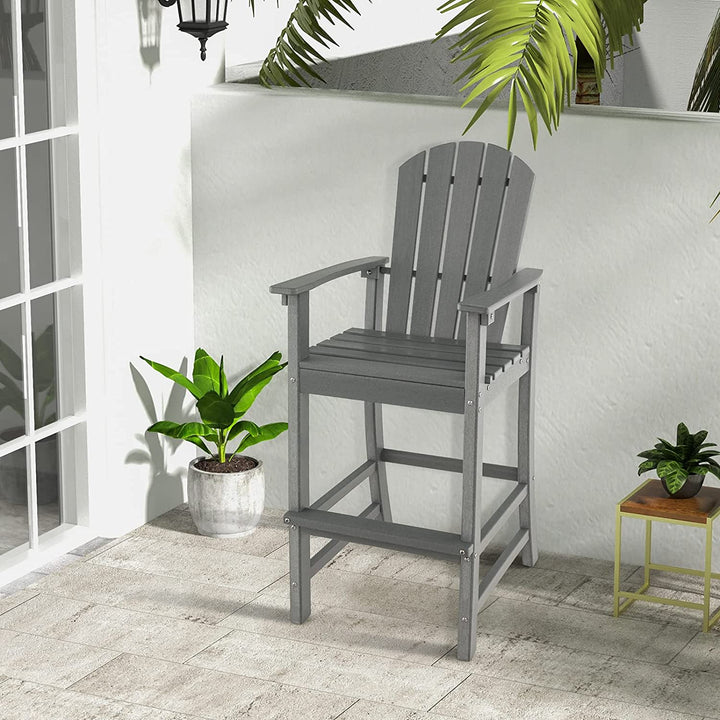 Outdoor HDPE Bar Stool 30 Inches Counter Height Adirondack Chair with Armrests and Footrest for Garden Backyard