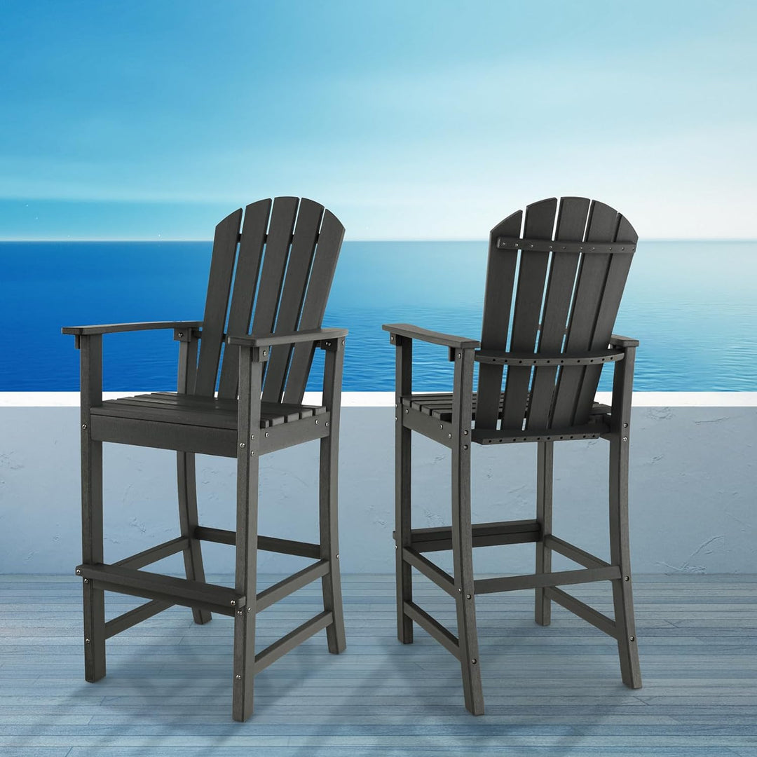 Outdoor HDPE Bar Stool 30 Inches Counter Height Adirondack Chair with Armrests and Footrest for Garden Backyard