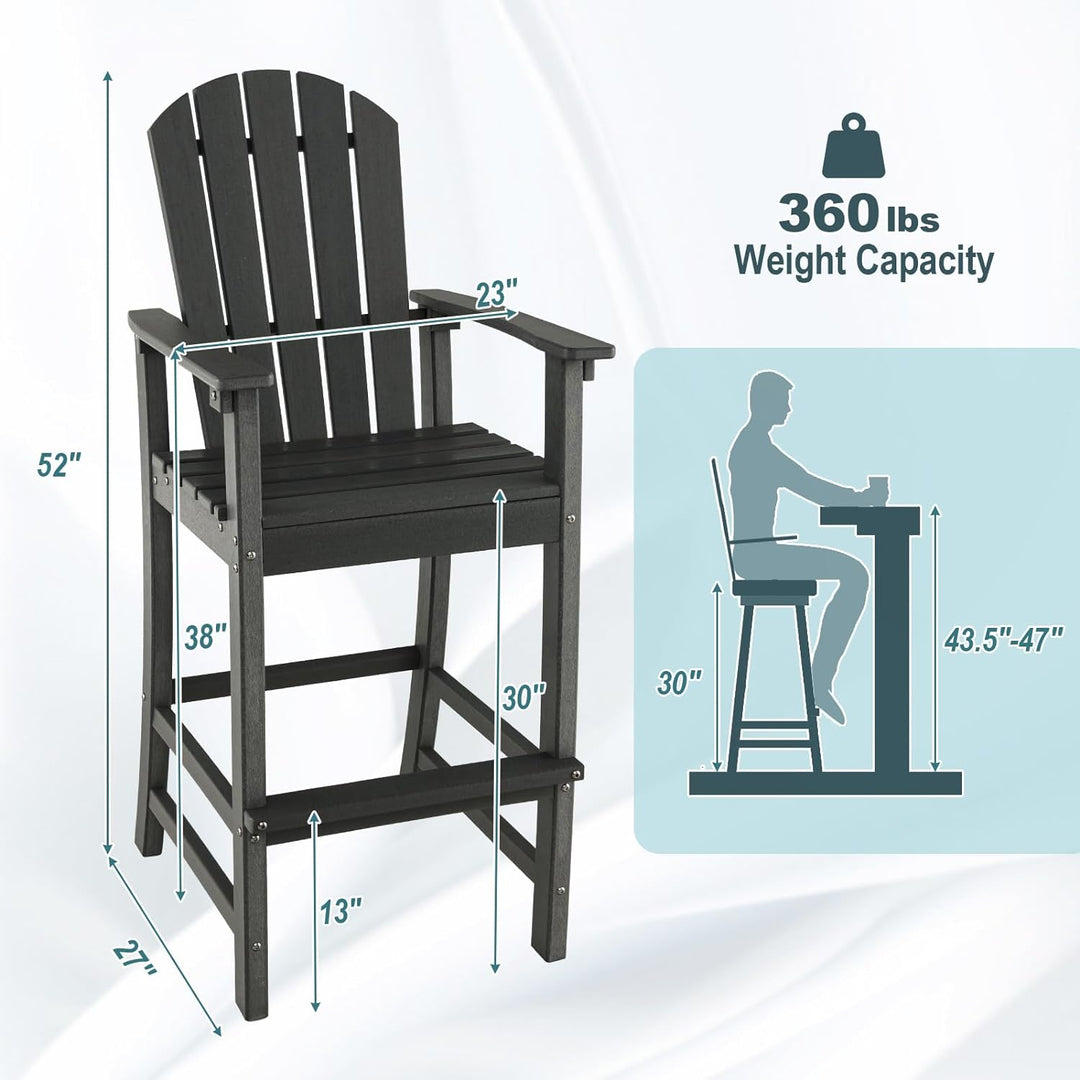 Outdoor HDPE Bar Stool 30 Inches Counter Height Adirondack Chair with Armrests and Footrest for Garden Backyard