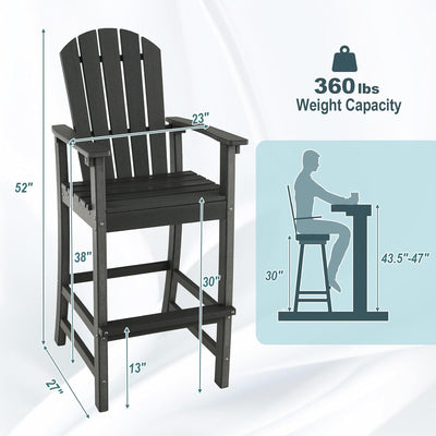 Outdoor HDPE Bar Stool 30 Inches Counter Height Adirondack Chair with Armrests and Footrest for Garden Backyard