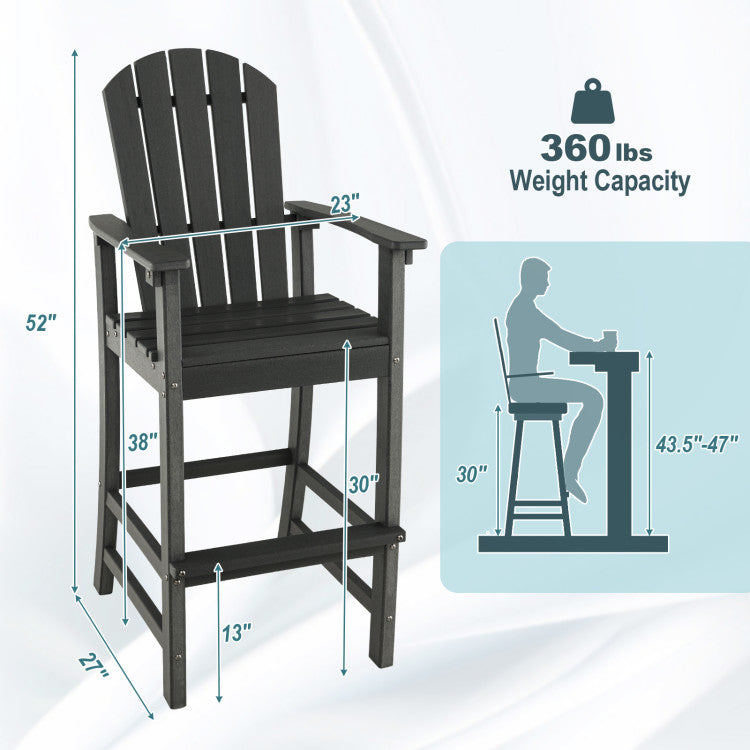 Outdoor HDPE Bar Stool 30 Inches Counter Height Adirondack Chair with Armrests and Footrest for Garden Backyard