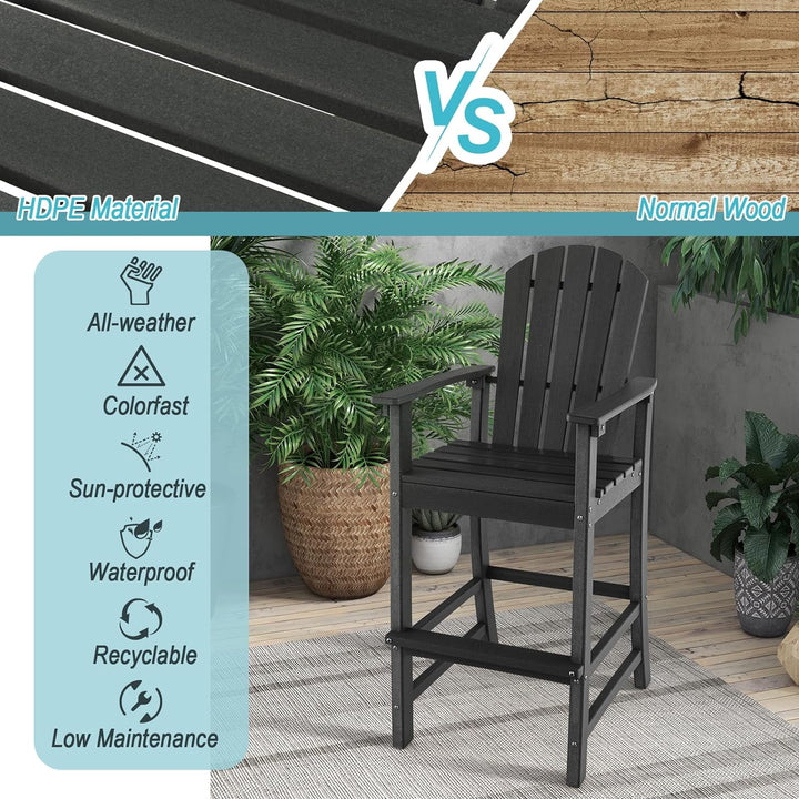 Outdoor HDPE Bar Stool 30 Inches Counter Height Adirondack Chair with Armrests and Footrest for Garden Backyard