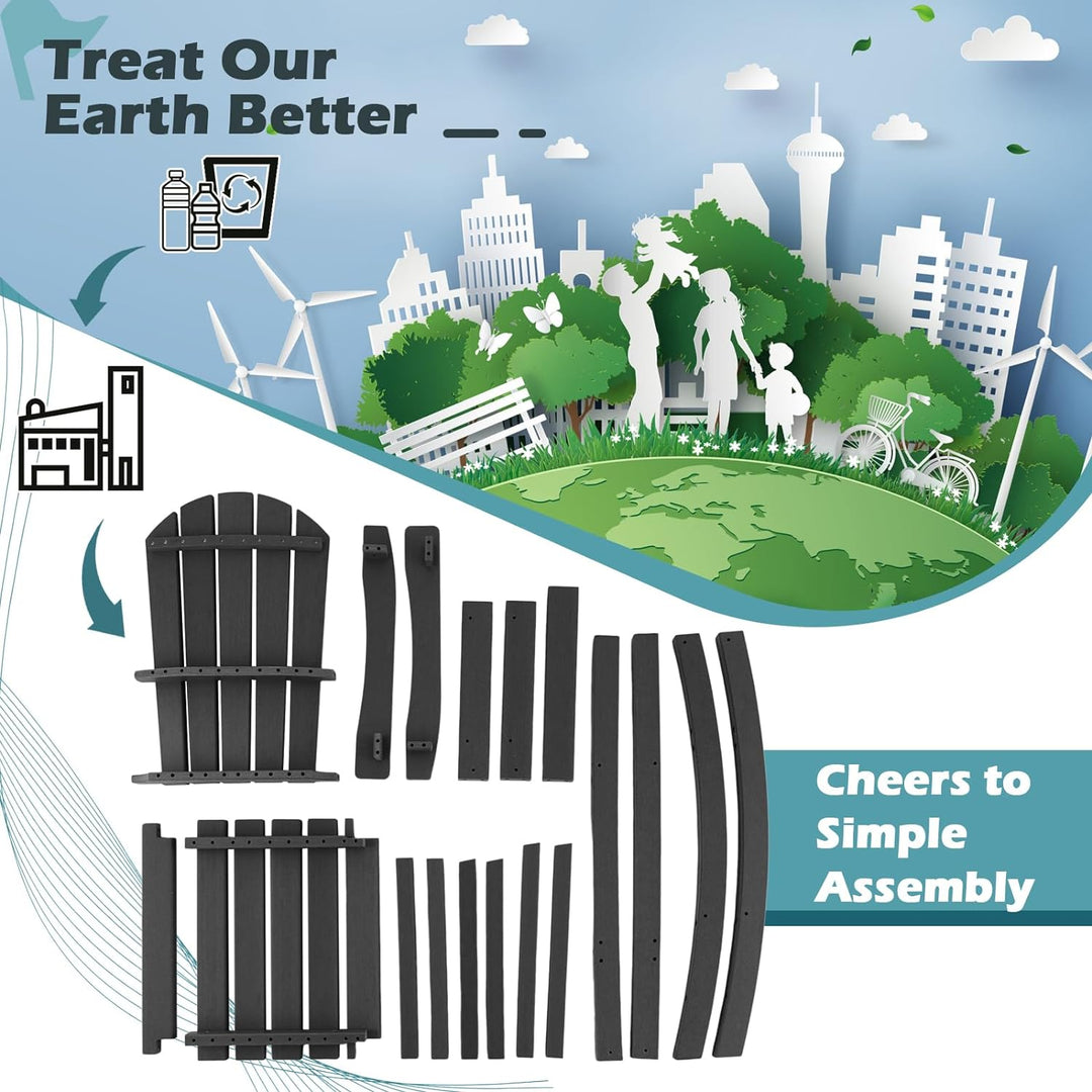 Outdoor HDPE Bar Stool 30 Inches Counter Height Adirondack Chair with Armrests and Footrest for Garden Backyard