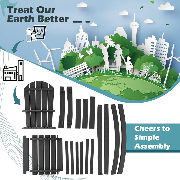 Outdoor HDPE Bar Stool 30 Inches Counter Height Adirondack Chair with Armrests and Footrest for Garden Backyard
