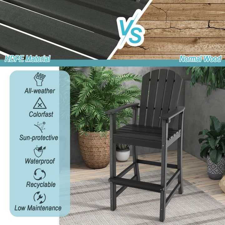 Outdoor HDPE Bar Stool 30 Inches Counter Height Adirondack Chair with Armrests and Footrest for Garden Backyard