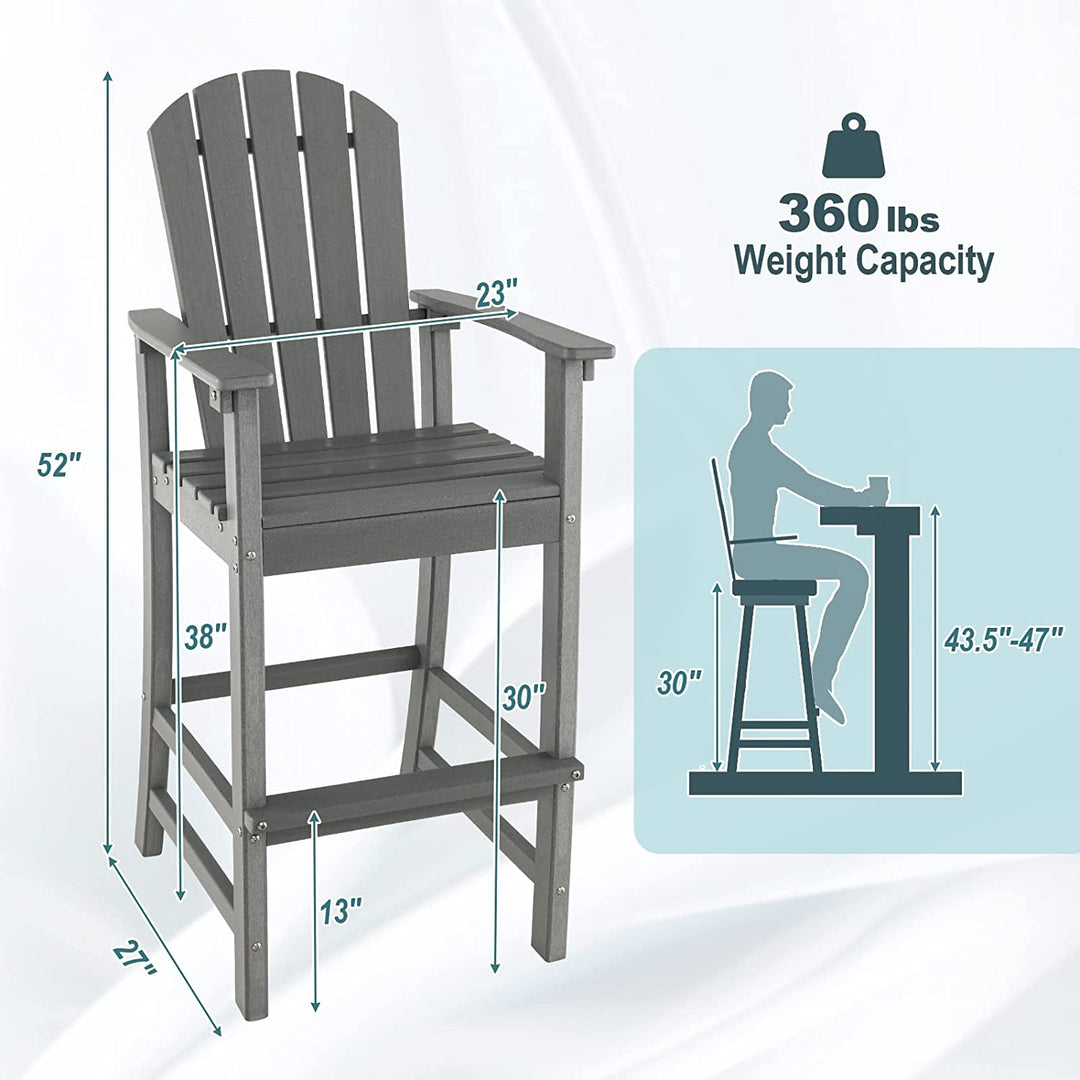 Outdoor HDPE Bar Stool 30 Inches Counter Height Adirondack Chair with Armrests and Footrest for Garden Backyard