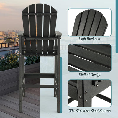 Outdoor HDPE Bar Stool 30 Inches Counter Height Adirondack Chair with Armrests and Footrest for Garden Backyard