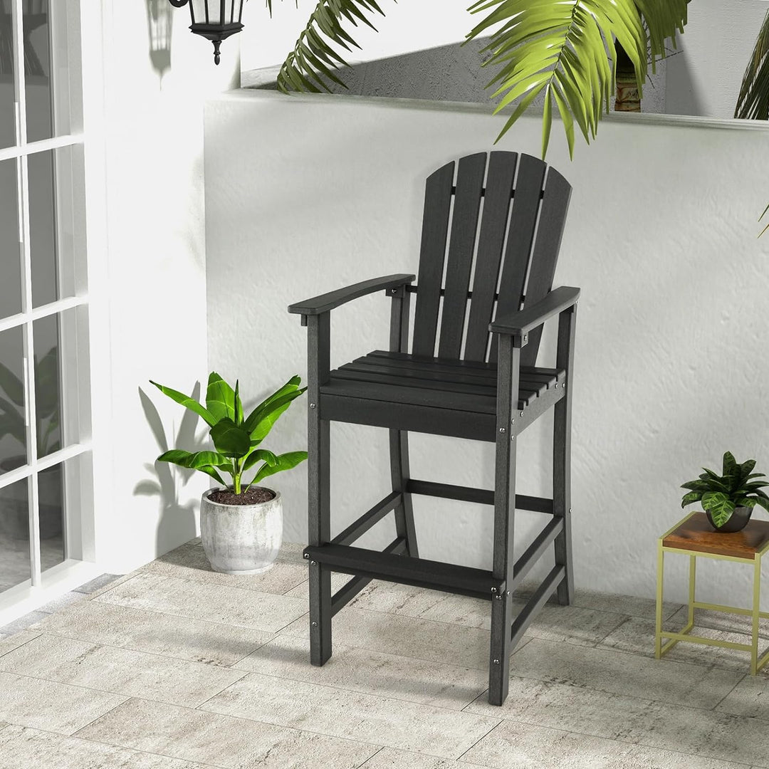 Outdoor HDPE Bar Stool 30 Inches Counter Height Adirondack Chair with Armrests and Footrest for Garden Backyard