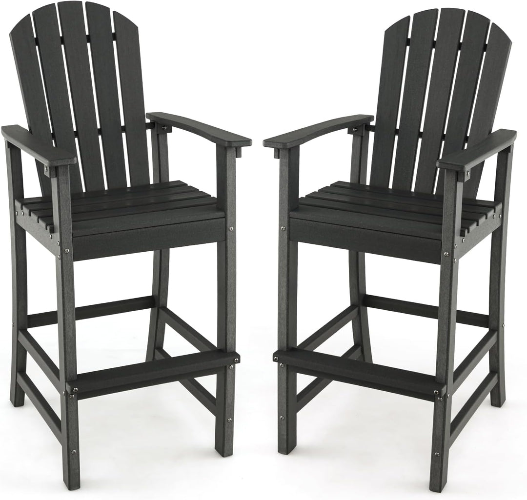 Outdoor HDPE Bar Stool 30 Inches Counter Height Adirondack Chair with Armrests and Footrest for Garden Backyard