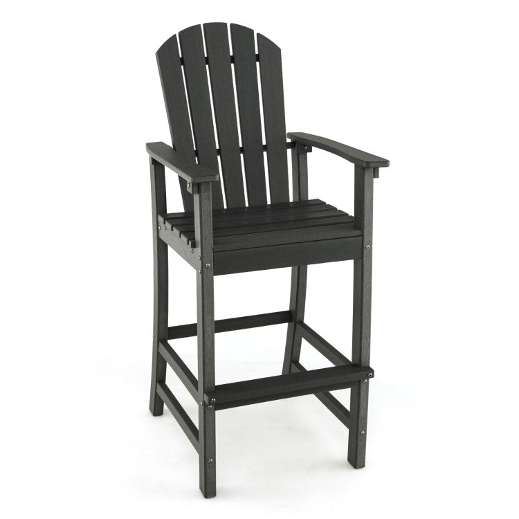 Outdoor HDPE Bar Stool 30 Inches Counter Height Adirondack Chair with Armrests and Footrest for Garden Backyard