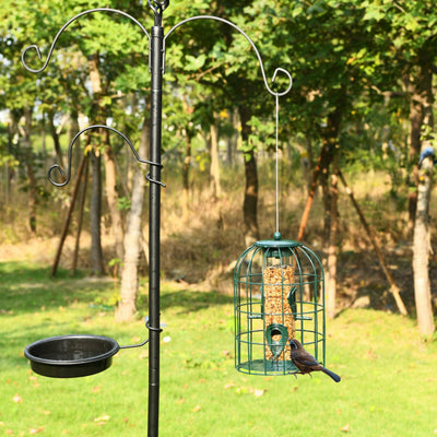 Outdoor Metal Hanging Bird Feeder Cage Squirrel-Proof Seed Guard Deterrent with 4 Feeding Ports for Garden Yard Balcony