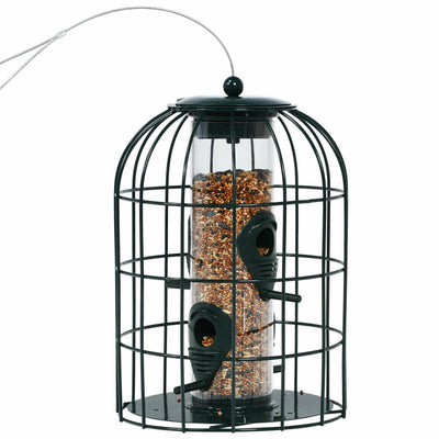 Outdoor Metal Hanging Bird Feeder Cage Squirrel-Proof Seed Guard Deterrent with 4 Feeding Ports for Garden Yard Balcony