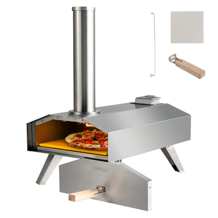 Outdoor Pizza Oven Portable Stainless Steel Pizza Cooker with 12" Pizza Stone and Foldable Legs