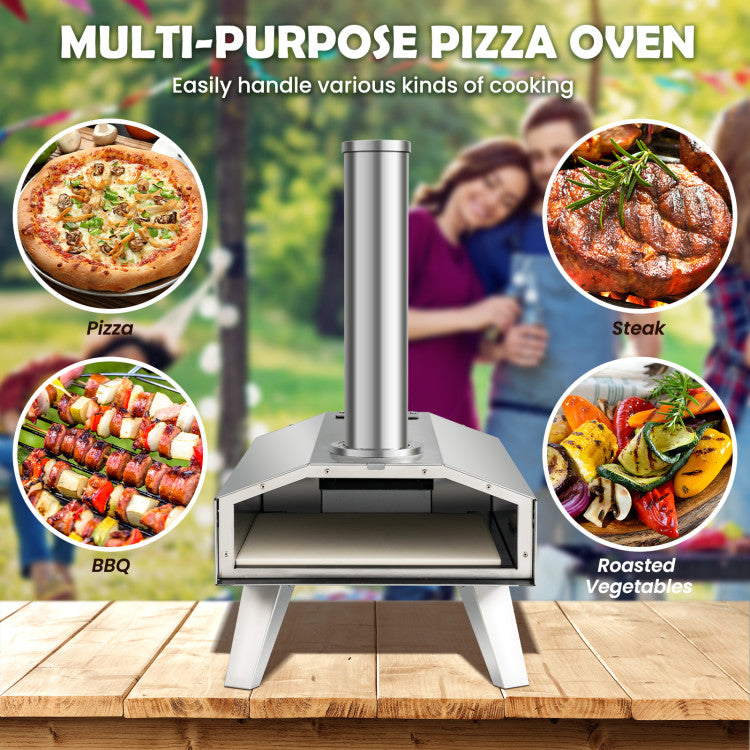 Outdoor Pizza Oven Portable Stainless Steel Pizza Cooker with 12" Pizza Stone and Foldable Legs