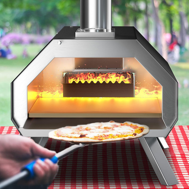 Outdoor Pizza Oven Stainless Steel Wood Fired Pizza Grill Maker with Foldable Legs and Removable Chimney