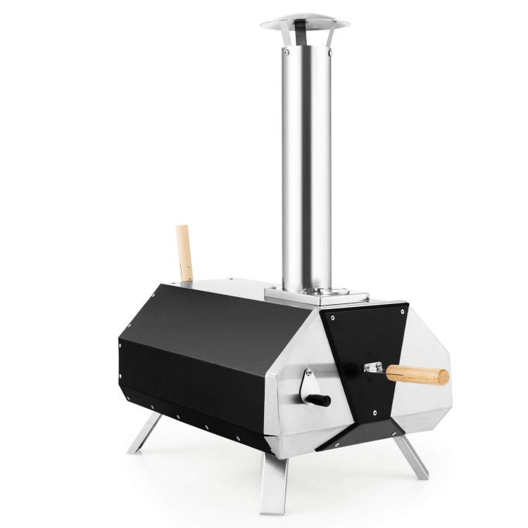 Outdoor Pizza Oven Stainless Steel Wood Fired Pizza Grill Maker with Foldable Legs and Removable Chimney