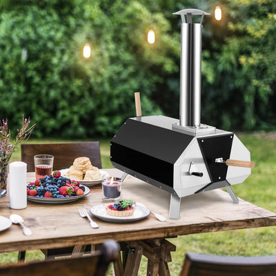 Outdoor Pizza Oven Stainless Steel Wood Fired Pizza Grill Maker with Foldable Legs and Removable Chimney