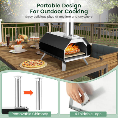 Outdoor Pizza Oven Stainless Steel Wood Fired Pizza Grill Maker with Foldable Legs and Removable Chimney