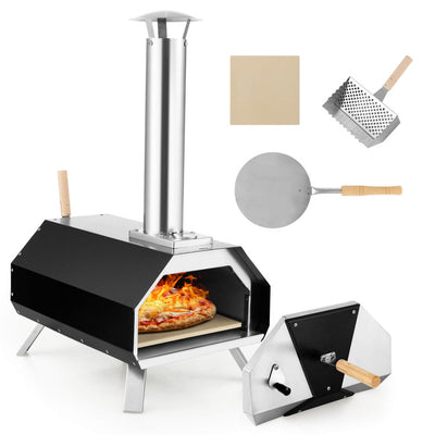 Outdoor Pizza Oven Stainless Steel Wood Fired Pizza Grill Maker with Foldable Legs and Removable Chimney