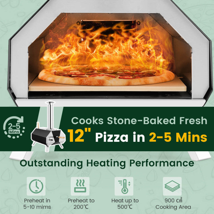 Outdoor Pizza Oven Stainless Steel Wood Fired Pizza Grill Maker with Foldable Legs and Removable Chimney