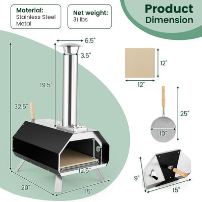 Outdoor Pizza Oven Stainless Steel Wood Fired Pizza Grill Maker with Foldable Legs and Removable Chimney