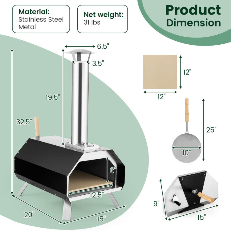 Outdoor Pizza Oven Stainless Steel Wood Fired Pizza Grill Maker with Foldable Legs and Removable Chimney