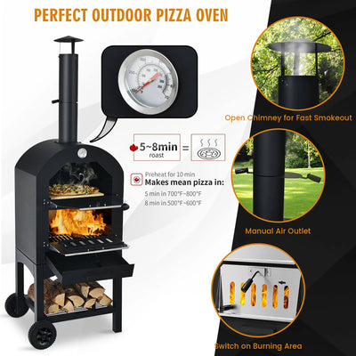 Outdoor Pizza Oven Wood Fire Pizza Maker Grill with Pizza Stone and Waterproof Cover