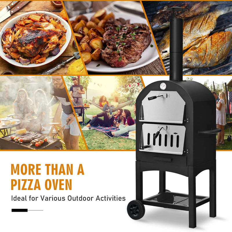 Outdoor Pizza Oven Wood Fire Pizza Maker Grill with Pizza Stone and Waterproof Cover