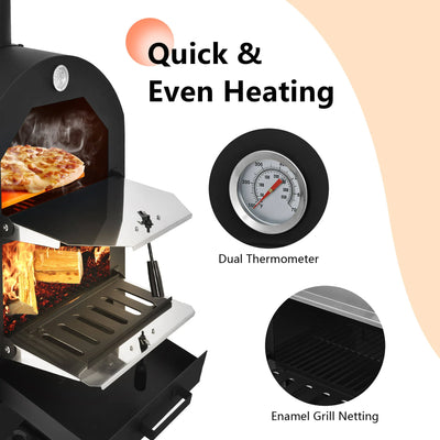 Outdoor Pizza Oven Wood Fire Pizza Maker Grill with Pizza Stone and Waterproof Cover