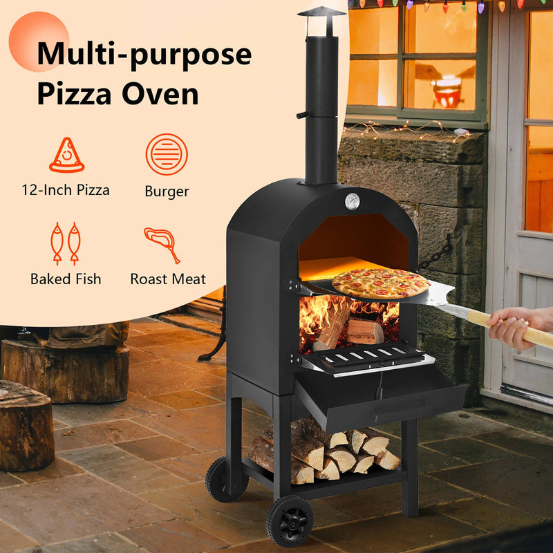 Outdoor Pizza Oven Wood Fire Pizza Maker Grill with Pizza Stone and Waterproof Cover