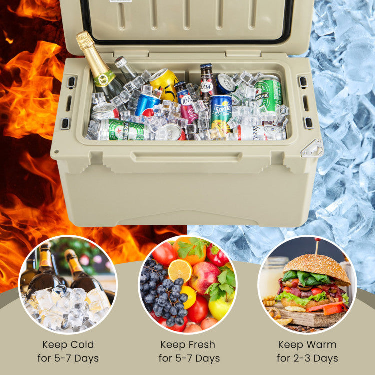 30 Quart Outdoor Portable Hard Cooler Heavy-Duty Rotomolded Ice Chest Box with Integrated Cup Holders and Bottle Opener for Camping BBQ