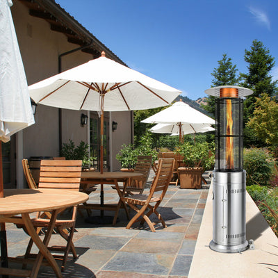 Outdoor Propane Heater 40000 BTU Stainless Steel Pyramid Floor-Standing Patio Heaters with Wheels and Dancing Flame