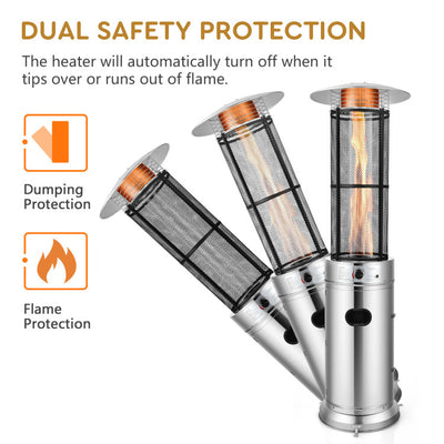 Outdoor Propane Heater 40000 BTU Stainless Steel Pyramid Floor-Standing Patio Heaters with Wheels and Dancing Flame