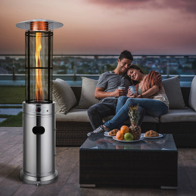 Outdoor Propane Heater 40000 BTU Stainless Steel Pyramid Floor-Standing Patio Heaters with Wheels and Dancing Flame
