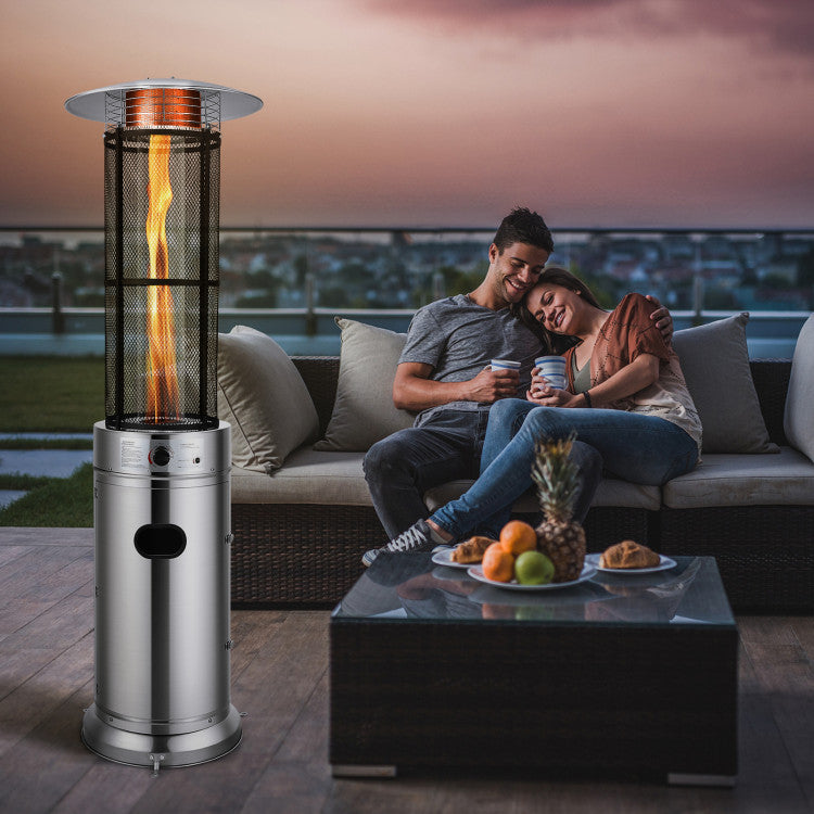 Outdoor Propane Heater 34000 BTU Stainless Steel Pyramid Floor-Standing Patio Heaters with Wheels and Dancing Flame