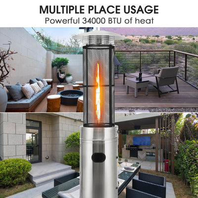 Outdoor Propane Heater 40000 BTU Stainless Steel Pyramid Floor-Standing Patio Heaters with Wheels and Dancing Flame