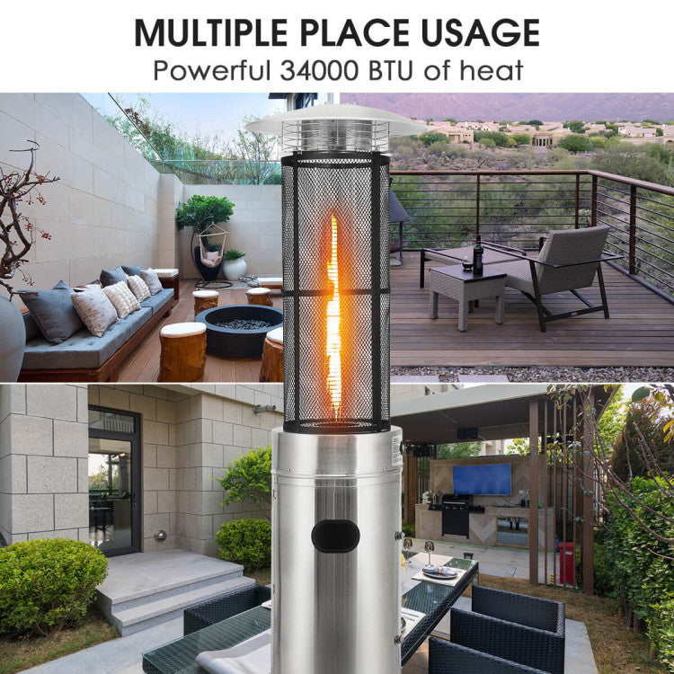 Outdoor Propane Heater 40000 BTU Stainless Steel Pyramid Floor-Standing Patio Heaters with Wheels and Dancing Flame