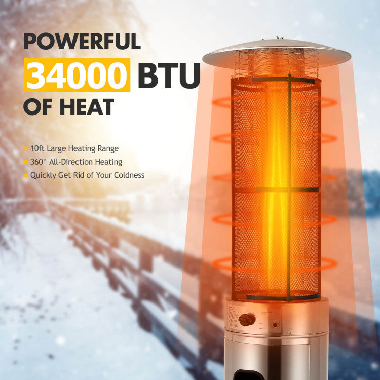 Outdoor Propane Heater 40000 BTU Stainless Steel Pyramid Floor-Standing Patio Heaters with Wheels and Dancing Flame