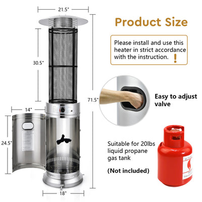 Outdoor Propane Heater 40000 BTU Stainless Steel Pyramid Floor-Standing Patio Heaters with Wheels and Dancing Flame