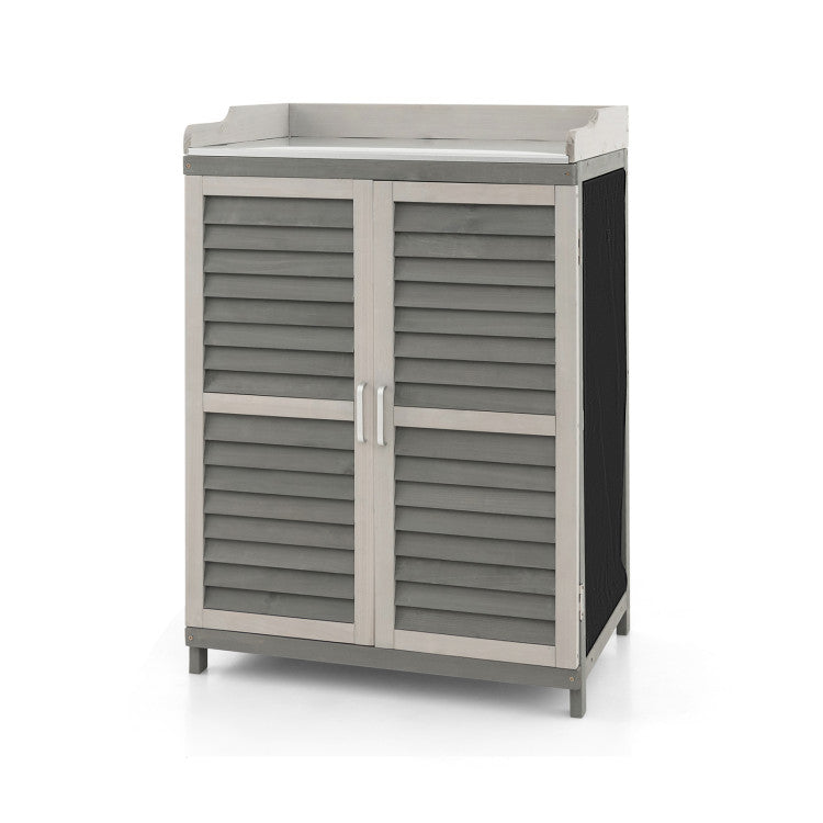Outdoor Waterproof Tool Shed Potting Bench Table Garden Wooden Workstation Storage Cabinet with 2 Storage Shelves
