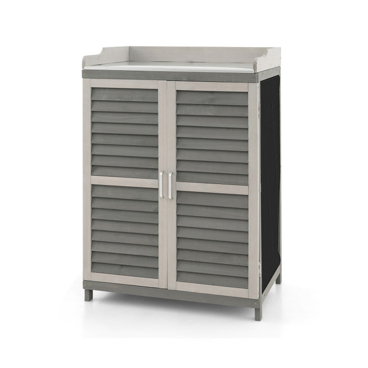 Outdoor Waterproof Tool Shed Potting Bench Table Garden Wooden Workstation Storage Cabinet with 2 Storage Shelves