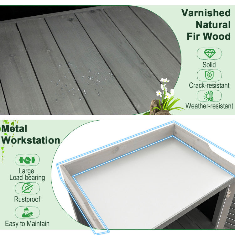 Outdoor Waterproof Tool Shed Potting Bench Table Garden Wooden Workstation Storage Cabinet with 2 Storage Shelves