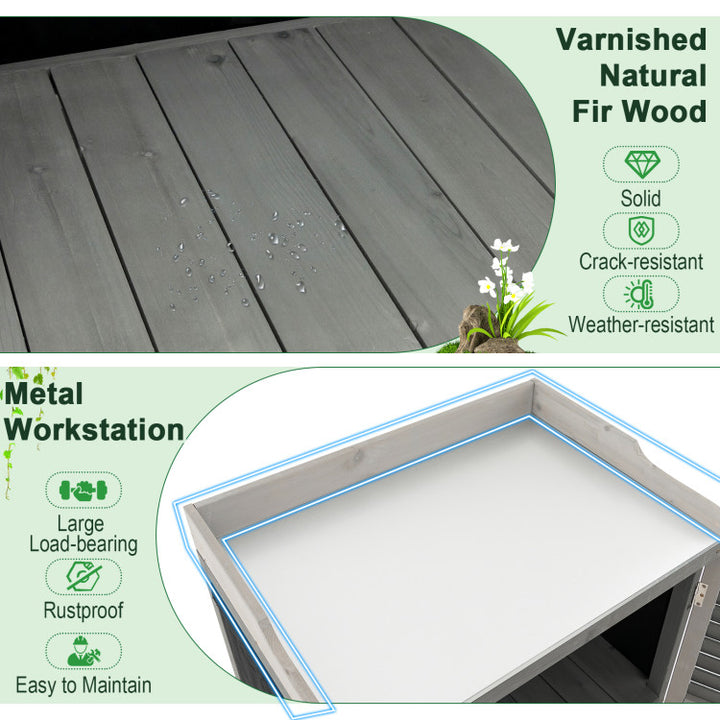 Outdoor Waterproof Tool Shed Potting Bench Table Garden Wooden Workstation Storage Cabinet with 2 Storage Shelves