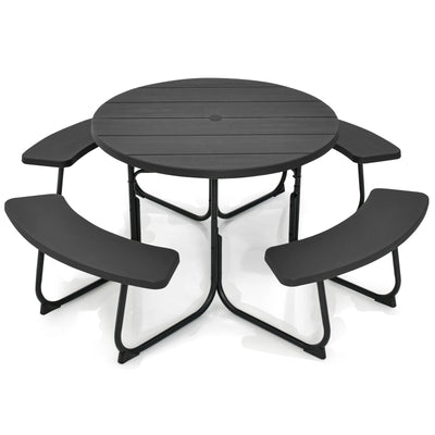 8-Person Outdoor Picnic Table and Bench Set Camping Dining Set with Umbrella Hole